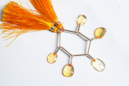 5 Pcs Natural Yellow Citrine Faceted Drop Beads Strand, Sold By Strand ,7x9 - 7.50x11.00 mm, 33034