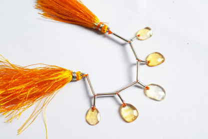 5 Pcs Natural Yellow Citrine Faceted Drop Beads Strand, Sold By Strand ,7x9 - 7.50x11.00 mm, 33034