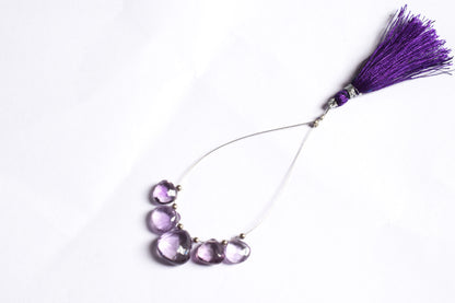 5 Piece  Amethyst Faceted Heart Shape  Briolettes Beads ,Sold By Strand,9x9 - 13x13 mm , 33036