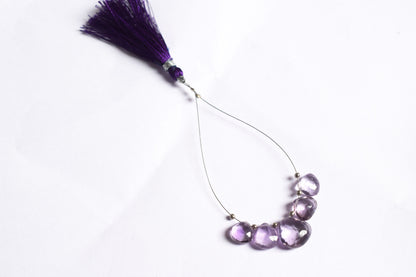 5 Piece  Amethyst Faceted Heart Shape  Briolettes Beads ,Sold By Strand,9x9 - 13x13 mm , 33036