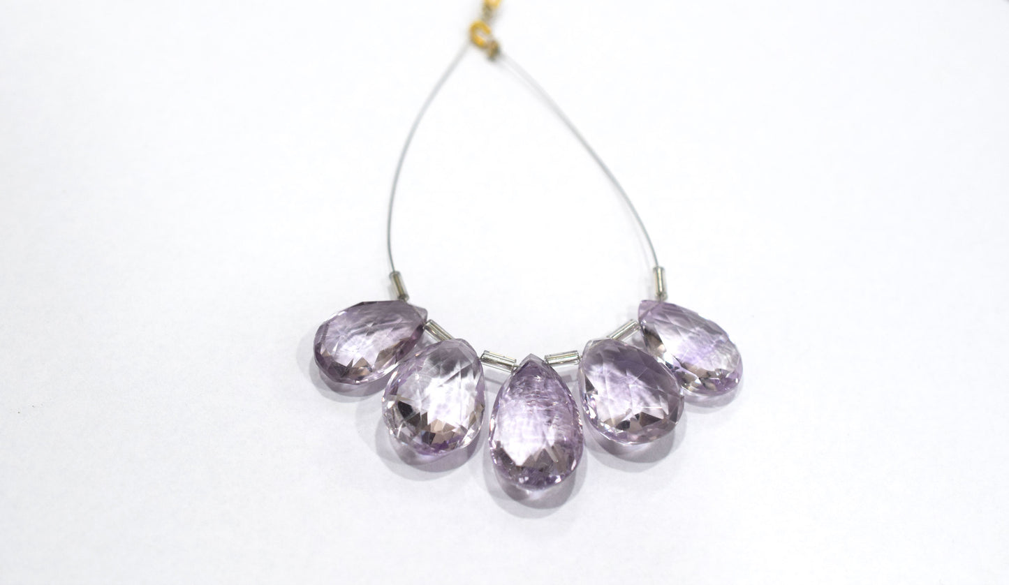5 Pieces Pink Amethyst Faceted Pear Shape  Briolettes Beads Strand,Sold By Strand,12x18 - 14x25mm , c