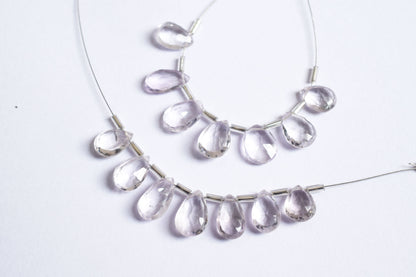 7 Pieces White Amethyst Faceted Pear Shape  Briolettes Beads Strand,Sold By Strand,8x12 - 10x13 mm ,33065