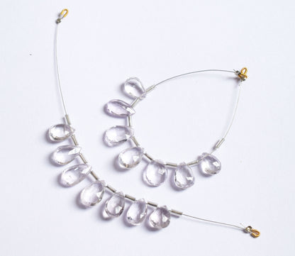 7 Pieces White Amethyst Faceted Pear Shape  Briolettes Beads Strand,Sold By Strand,8x12 - 10x13 mm ,33065