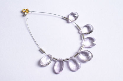 7 Pieces White Amethyst Faceted Pear Shape  Briolettes Beads Strand,Sold By Strand,8x12 - 10x13 mm ,33065