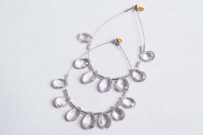 7 Pieces White Amethyst Faceted Pear Shape  Briolettes Beads Strand,Sold By Strand,8x11 - 9.50x13 mm ,33066