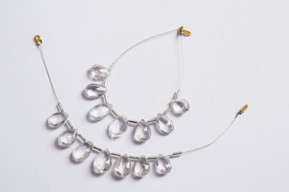 7 Pieces White Amethyst Faceted Pear Shape  Briolettes Beads Strand,Sold By Strand,8x11 - 9.50x13 mm ,33066