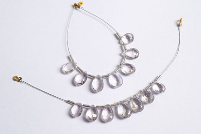 7 Pieces White Amethyst Faceted Pear Shape  Briolettes Beads Strand,Sold By Strand,8x11 - 9.50x13 mm ,33066