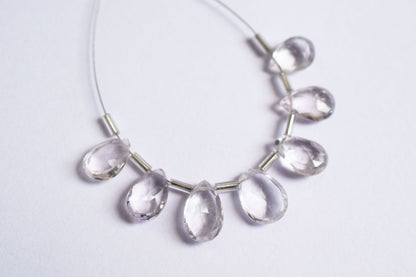 7 Pieces White Amethyst Faceted Pear Shape  Briolettes Beads Strand,Sold By Strand,8x11 - 9.50x13 mm ,33066