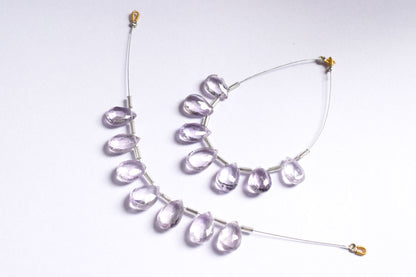 7 Pieces White Amethyst Faceted Pear Shape  Briolettes Beads Strand,Sold By Strand,7x11 - 9x14 mm ,33068