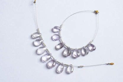 7 Pieces White Amethyst Faceted Pear Shape  Briolettes Beads Strand,Sold By Strand,7x11 - 9x14 mm ,33070