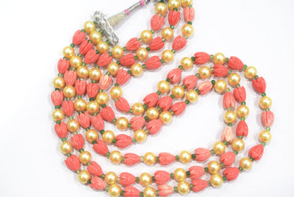 Ceramic Carved coral Flower and Synthetic pearl and grew strawberry beads Necklace , 8x10mm, 16 to 19 inches, 33JJE071