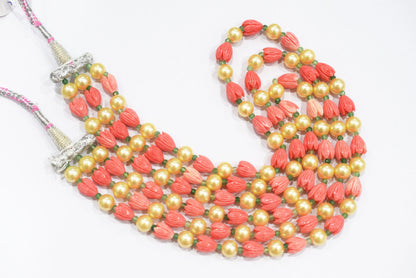 Ceramic Carved coral Flower and Synthetic pearl and grew strawberry beads Necklace , 8x10mm, 16 to 19 inches, 33JJE071