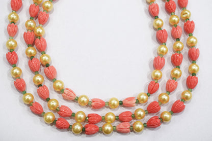 Ceramic Carved coral Flower and Synthetic pearl and grew strawberry beads Necklace , 8x10mm, 16 to 19 inches, 33JJE071