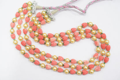 Ceramic Carved coral Flower and Synthetic pearl and grew strawberry beads Necklace , 8x10mm, 16 to 19 inches, 33JJE071