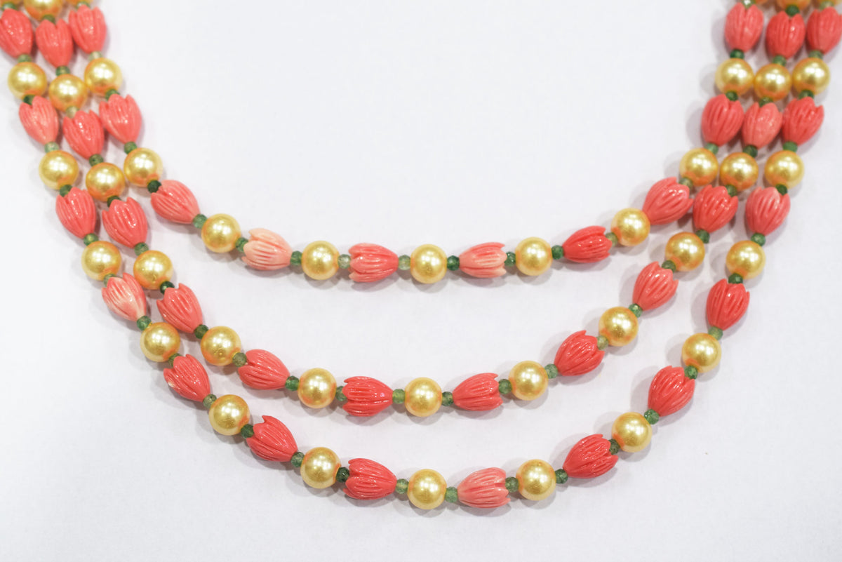 Ceramic Carved coral Flower and Synthetic pearl and grew strawberry beads Necklace , 8x10mm, 16 to 19 inches, 33JJE071