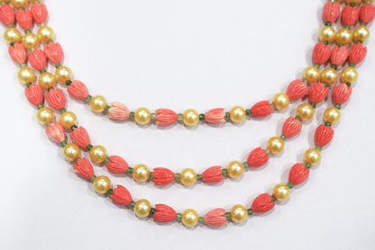 Ceramic Carved coral Flower and Synthetic pearl and grew strawberry beads Necklace , 8x10mm, 16 to 19 inches, 33JJE071