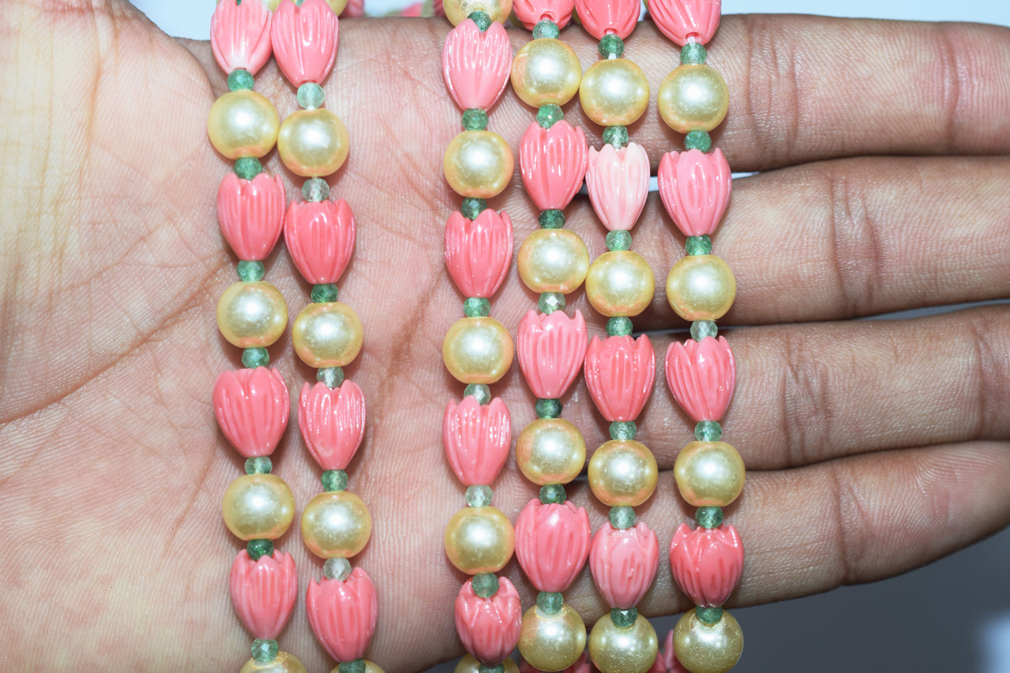 Ceramic Carved coral Flower and Synthetic pearl and grew strawberry beads Necklace , 8x10mm, 16 to 19 inches, 33JJE071