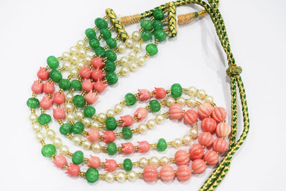 Ceramic coral Pink Tulip Flower and Synthetic Pearl and Dyed Green Quartz Necklace, 6.50 x10mm, 16 to 19 inches, 33JJE073