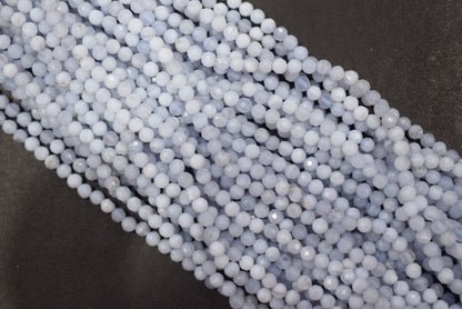 Micro Faceted Natural Blue Lace Agate, Round Beads Blue Chalcedony, sold by strand , 13inches , 3.75mm , 33073