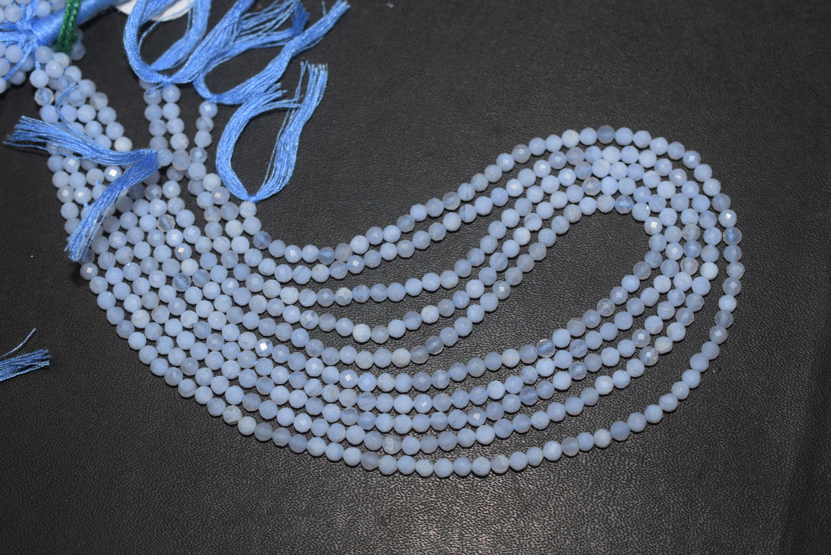 Micro Faceted Natural Blue Lace Agate, Round Beads Blue Chalcedony, sold by strand , 13inches , 3.75mm , 33073
