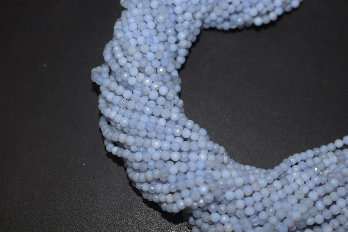 Micro Faceted Natural Blue Lace Agate, Round Beads Blue Chalcedony, sold by strand , 13inches , 3.75mm , 33073