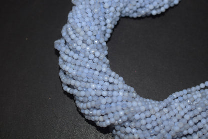 Micro Faceted Natural Blue Lace Agate, Round Beads Blue Chalcedony, sold by strand , 13inches , 3.75mm , 33073