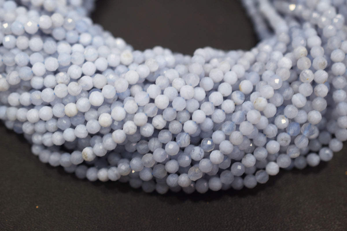 Micro Faceted Natural Blue Lace Agate, Round Beads Blue Chalcedony, sold by strand , 13inches , 3.75mm , 33073