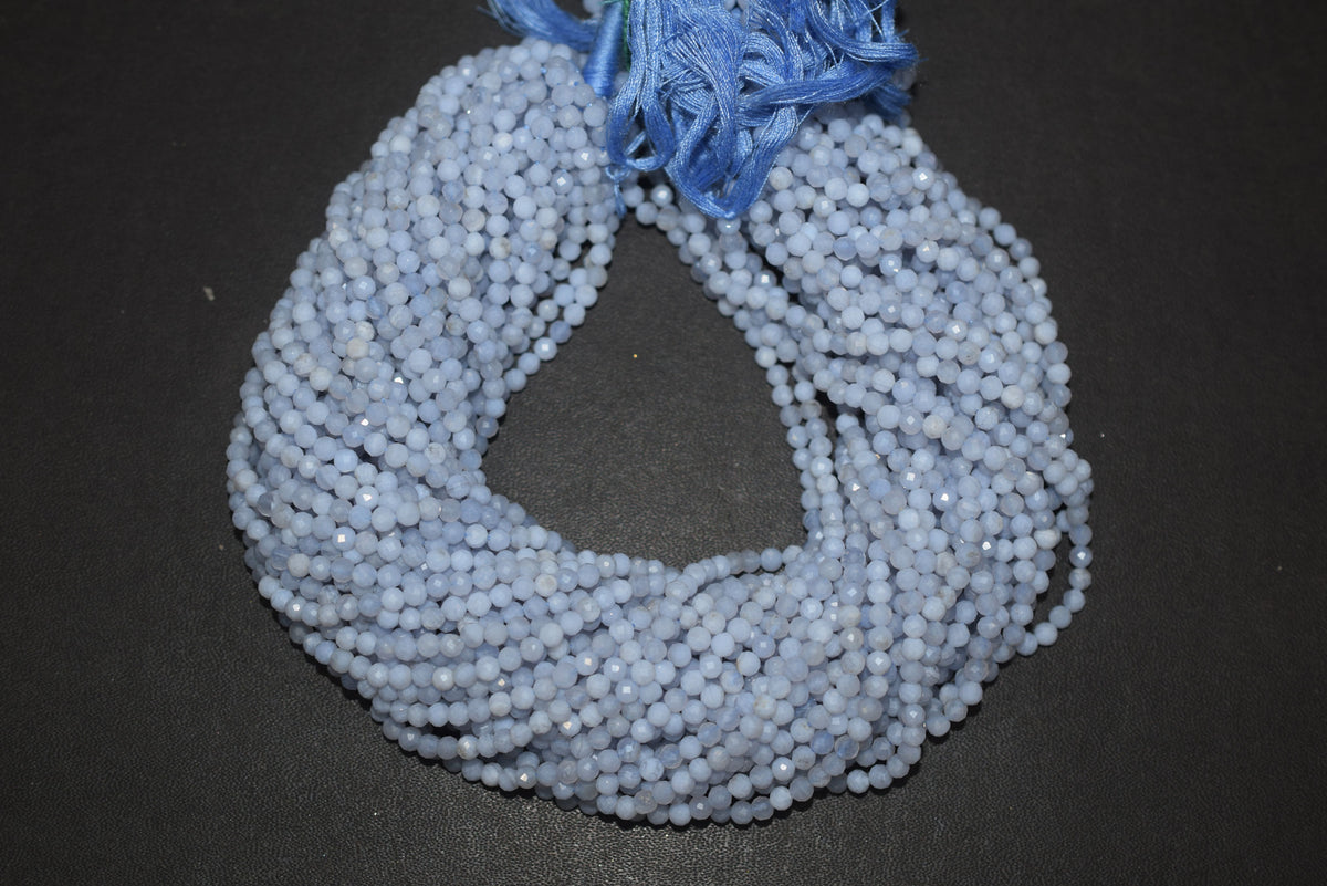Micro Faceted Natural Blue Lace Agate, Round Beads Blue Chalcedony, sold by strand , 13inches , 3.75mm , 33073