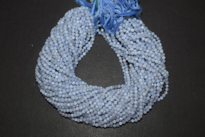 Micro Faceted Natural Blue Lace Agate, Round Beads Blue Chalcedony, sold by strand , 13inches , 3.75mm , 33073