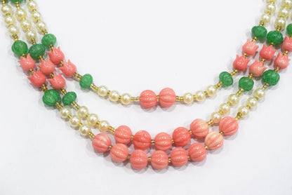 Ceramic coral Pink Tulip Flower and Synthetic Pearl and Dyed Green Quartz Necklace, 6.50 x10mm, 16 to 19 inches, 33JJE073