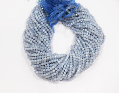 Micro Faceted Natural Blue Lace Agate, Round Beads Blue Chalcedony, sold by strand , 13inches , 3.75mm , 33073