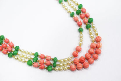 Ceramic coral Pink Tulip Flower and Synthetic Pearl and Dyed Green Quartz Necklace, 6.50 x10mm, 16 to 19 inches, 33JJE073