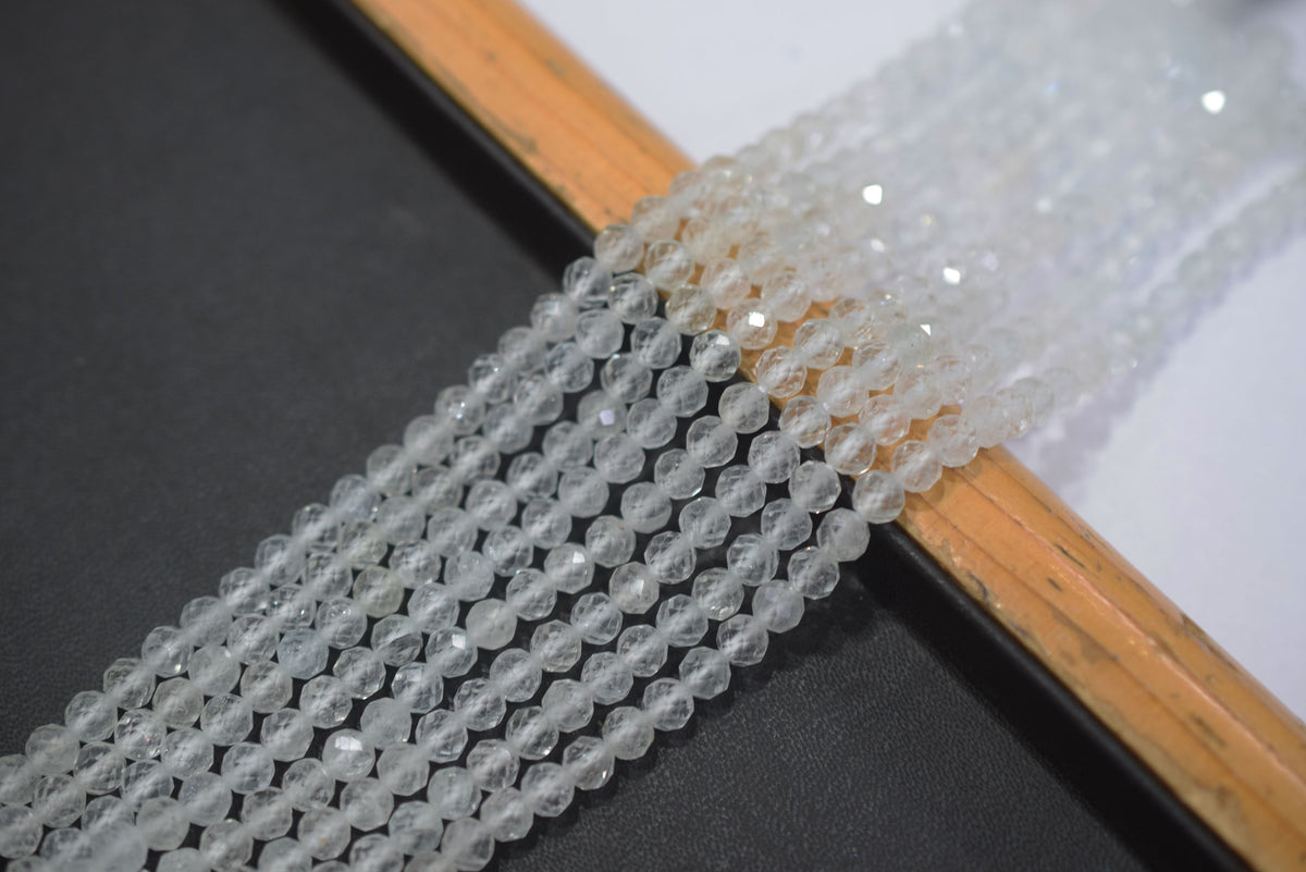 Natural White Topaz Faceted  and Round Beads Micro Diamond Cut Gemstone , Sold By Strand , 12.5 inches , 5mm , 33074