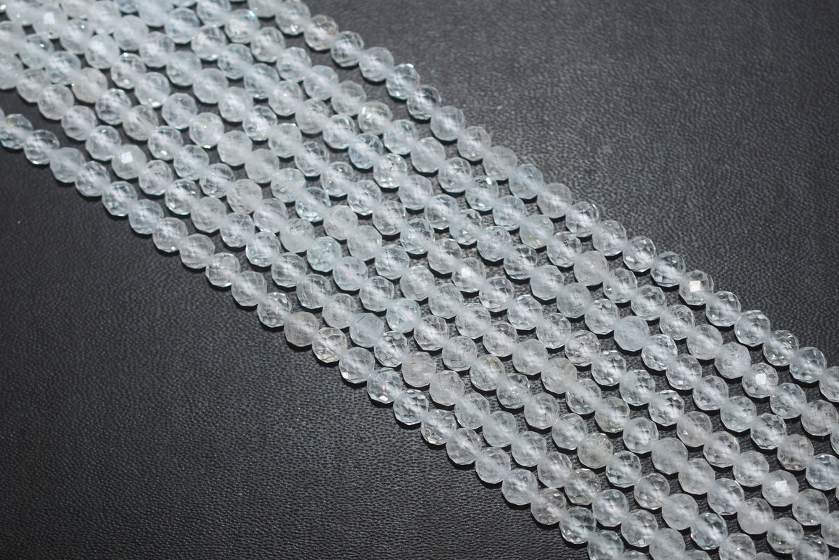 Natural White Topaz Faceted  and Round Beads Micro Diamond Cut Gemstone , Sold By Strand , 12.5 inches , 5mm , 33074