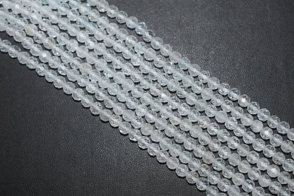Natural White Topaz Faceted  and Round Beads Micro Diamond Cut Gemstone , Sold By Strand , 12.5 inches , 5mm , 33074