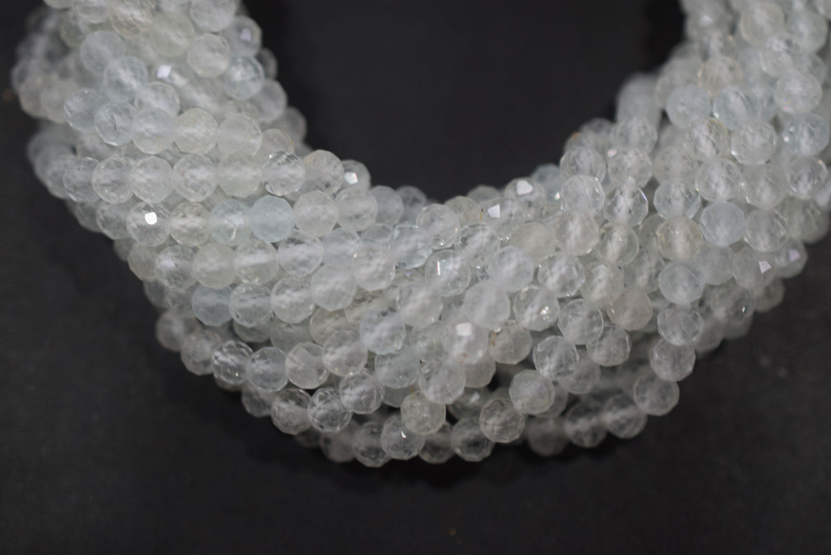 Natural White Topaz Faceted  and Round Beads Micro Diamond Cut Gemstone , Sold By Strand , 12.5 inches , 5mm , 33074