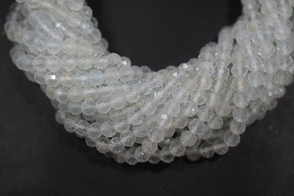 Natural White Topaz Faceted  and Round Beads Micro Diamond Cut Gemstone , Sold By Strand , 12.5 inches , 5mm , 33074