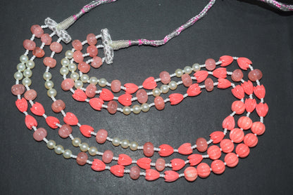 Rose Coloured Quartz,Pumpkin and Tulip Ceramic coral and Synthetic Pearl Necklace , 6.50 x10mm, 16 to 19 inches, 33JJE074