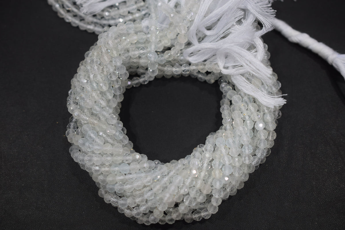 Natural White Topaz Faceted  and Round Beads Micro Diamond Cut Gemstone , Sold By Strand , 12.5 inches , 5mm , 33074