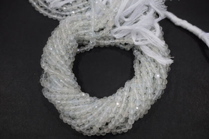 Natural White Topaz Faceted  and Round Beads Micro Diamond Cut Gemstone , Sold By Strand , 12.5 inches , 5mm , 33074