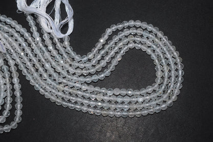Natural White Topaz Faceted  and Round Beads Micro Diamond Cut Gemstone , Sold By Strand , 12.5 inches , 5mm , 33074
