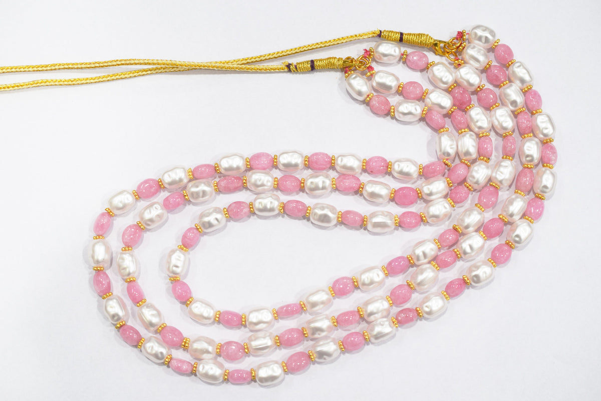 Rose Quartz And Synthetic Pearl Necklace,7x9 mm to 8.50x 11 mm , 16 to 20 inches , 33077