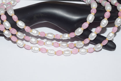 Rose Quartz And Synthetic Pearl Necklace,7x9 mm to 8.50x 11 mm , 16 to 20 inches , 33077