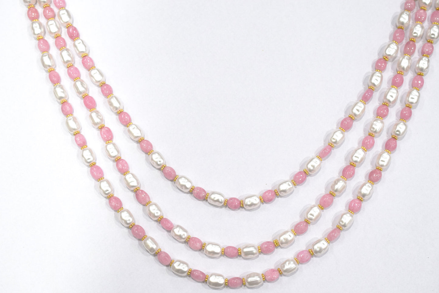 Rose Quartz And Synthetic Pearl Necklace,7x9 mm to 8.50x 11 mm , 16 to 20 inches , 33077