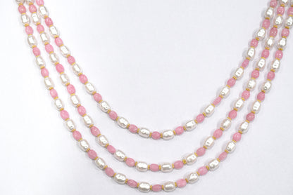 Rose Quartz And Synthetic Pearl Necklace,7x9 mm to 8.50x 11 mm , 16 to 20 inches , 33077