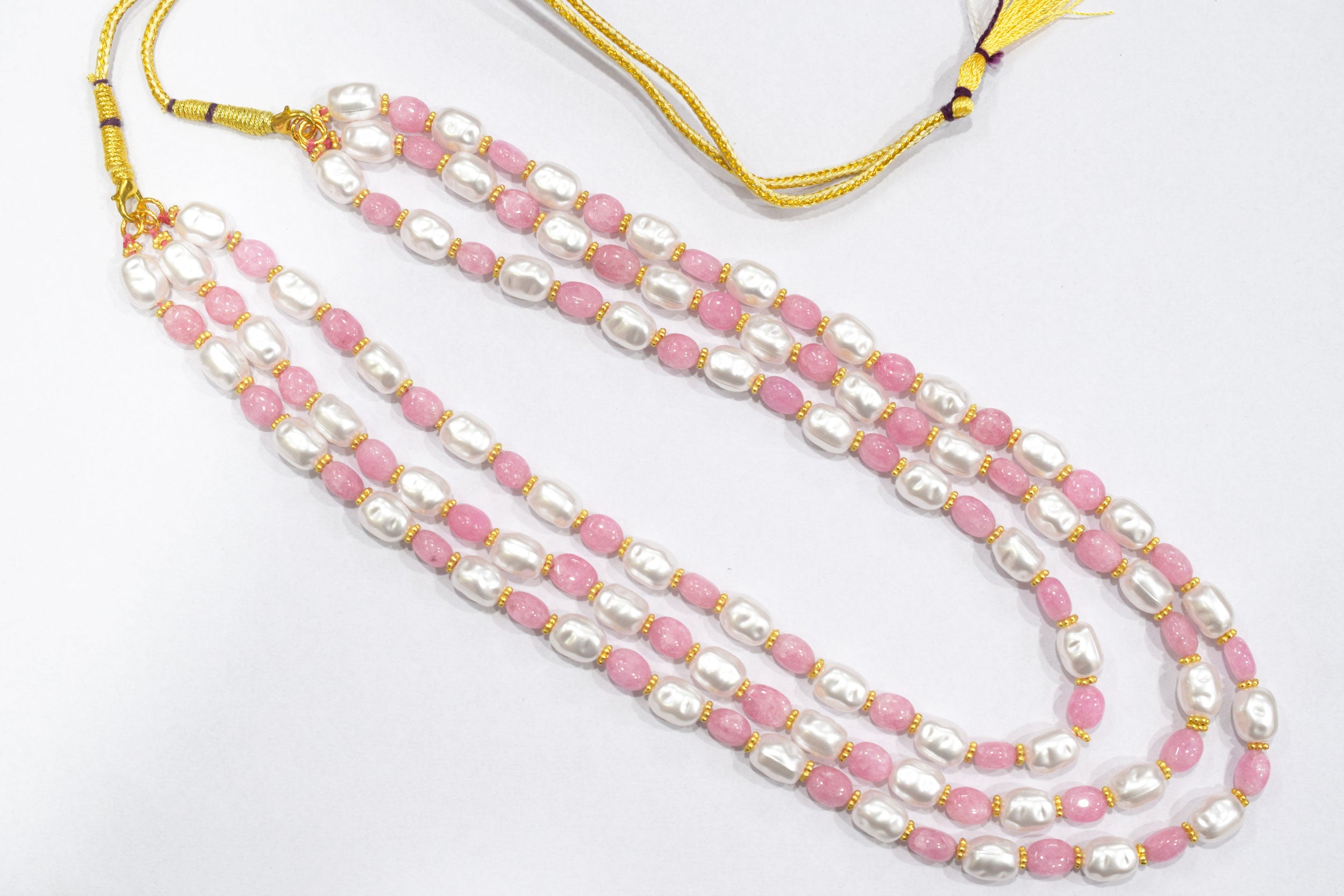 Rose Quartz And Synthetic Pearl Necklace,7x9 mm to 8.50x 11 mm , 16 to 20 inches , 33077