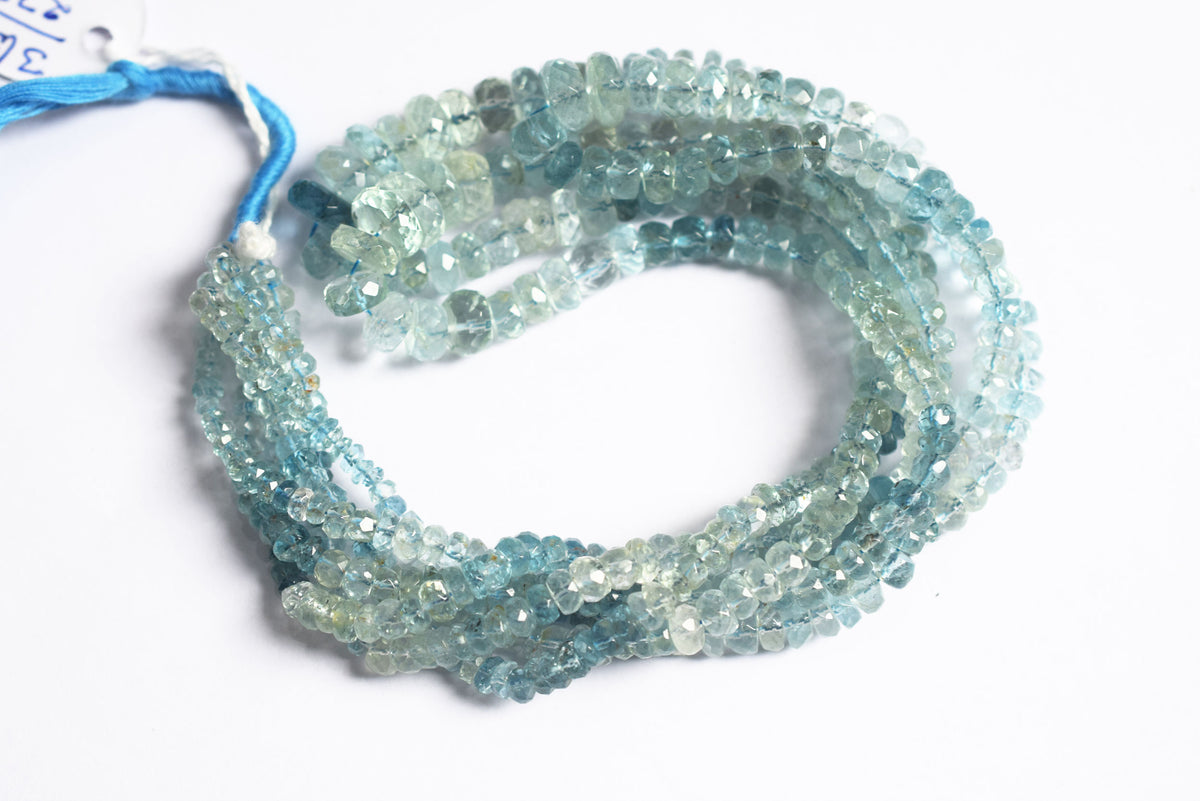 16 Inches Strand, Aquamarine  Shaded Rondelle Faceted beads , Sold By Strand , Size 3.50 To 9.00mm , 33078