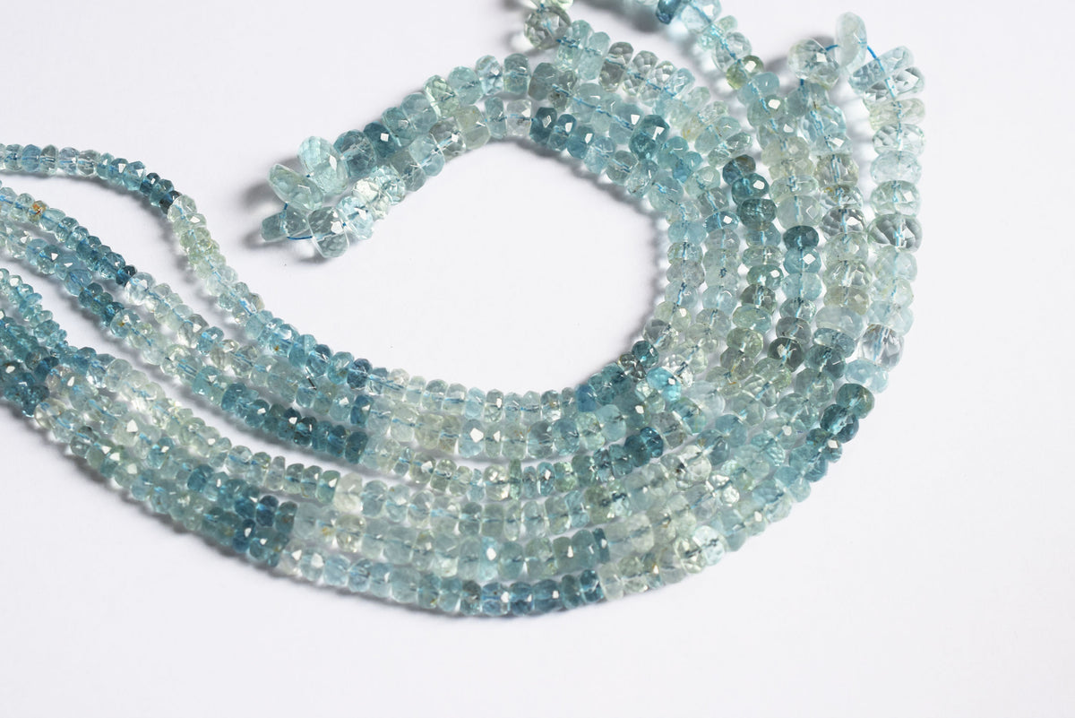 16 Inches Strand, Aquamarine  Shaded Rondelle Faceted beads , Sold By Strand , Size 3.50 To 9.00mm , 33078
