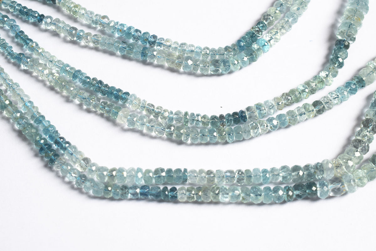 16 Inches Strand, Aquamarine  Shaded Rondelle Faceted beads , Sold By Strand , Size 3.50 To 9.00mm , 33078
