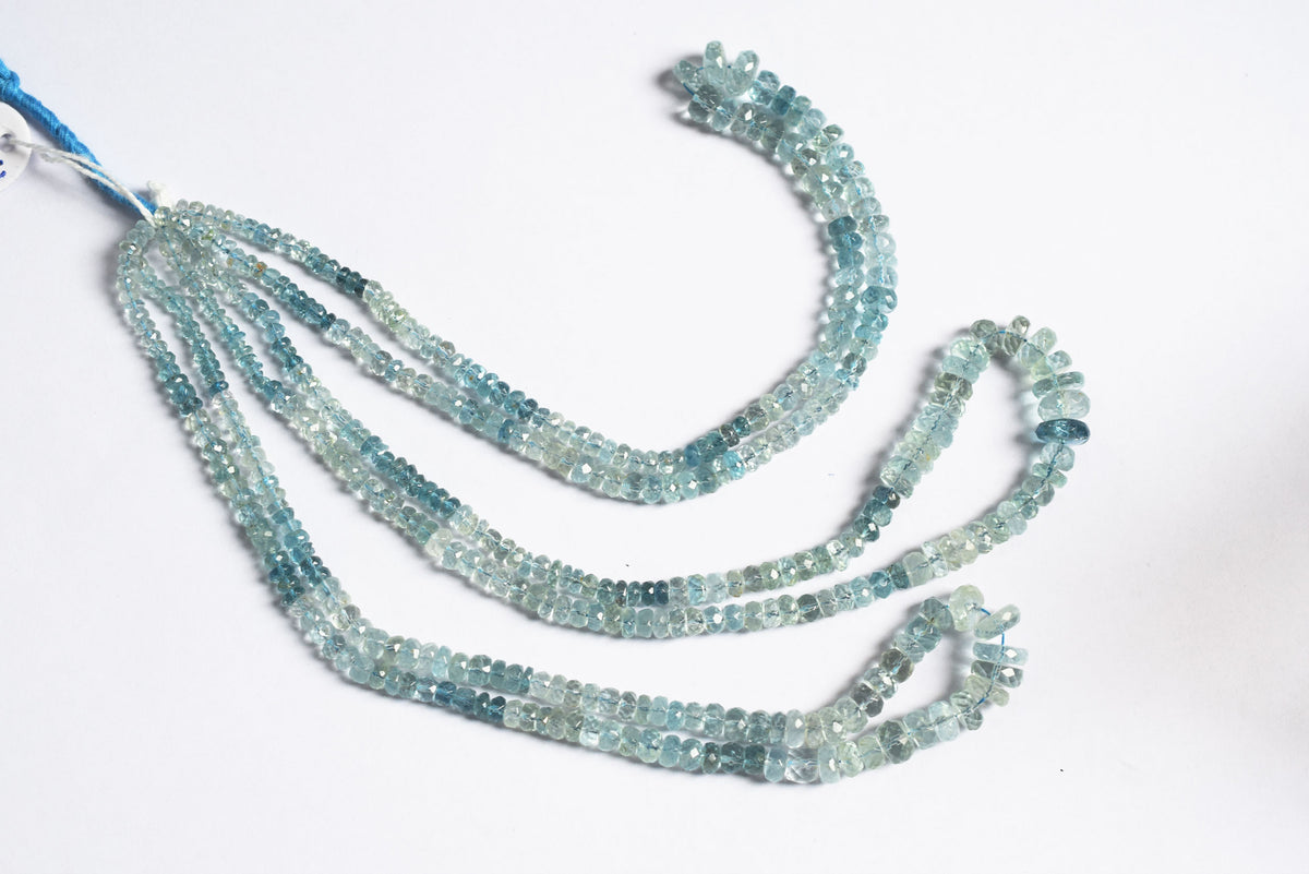 16 Inches Strand, Aquamarine  Shaded Rondelle Faceted beads , Sold By Strand , Size 3.50 To 9.00mm , 33078